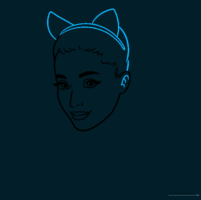 Sketch showing the addition of ears and cat-ear headband.