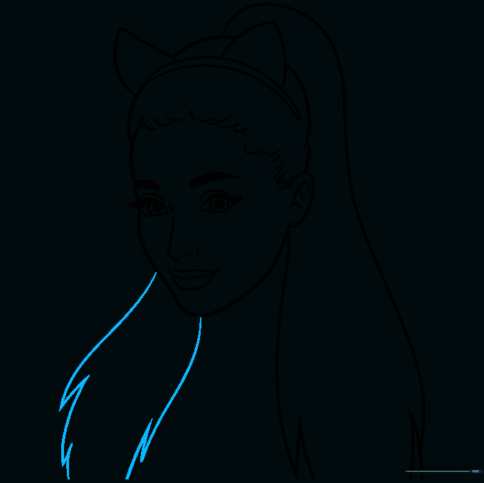 Sketch showing hair falling over the shoulders.
