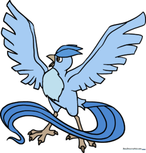 A vibrant, finished illustration of the legendary Pokémon Articuno in flight.