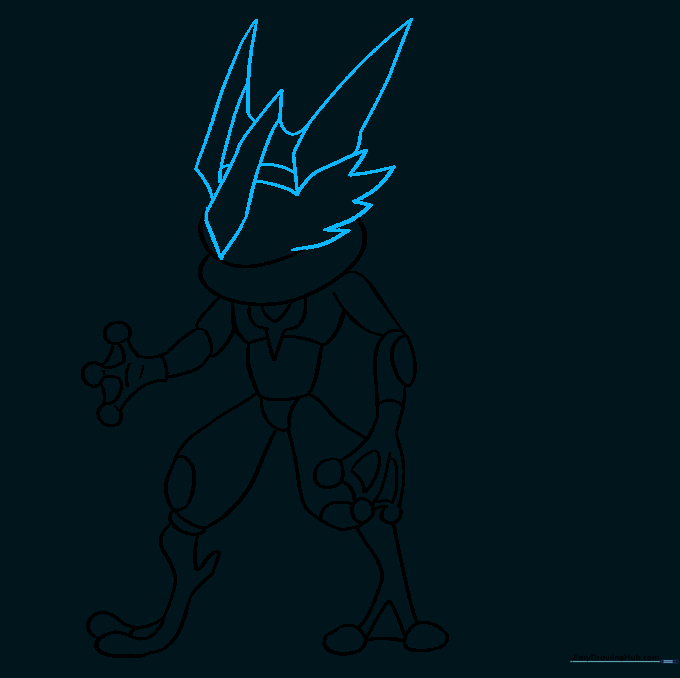 Adding facial features, horns, and head details to the character.