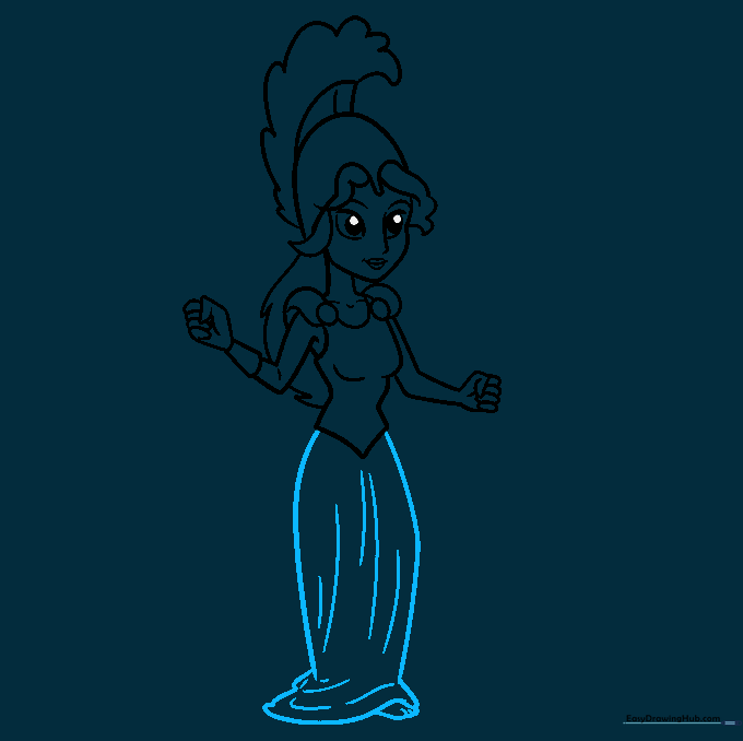 Sketching the skirt with fabric folds and the feet
