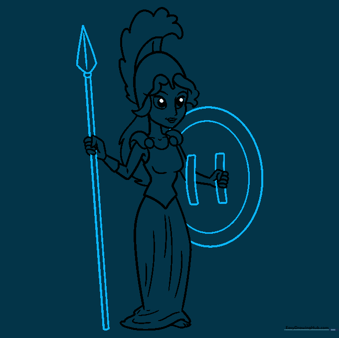 Adding the final details: a spear and a shield