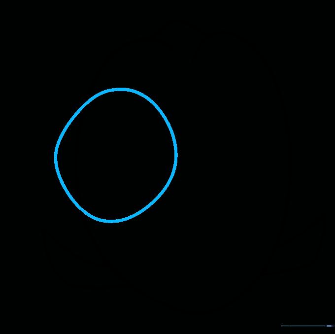 Sketching a large circle for the first eye on the face.