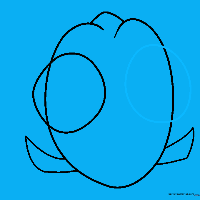 Sketching the second eye on the opposite side of the face.