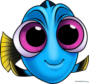 A vibrant, finished illustration of Baby Dory from Finding Dory.