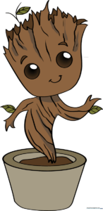 A colorful, finished illustration of Baby Groot in a pot, perfect for young artists.