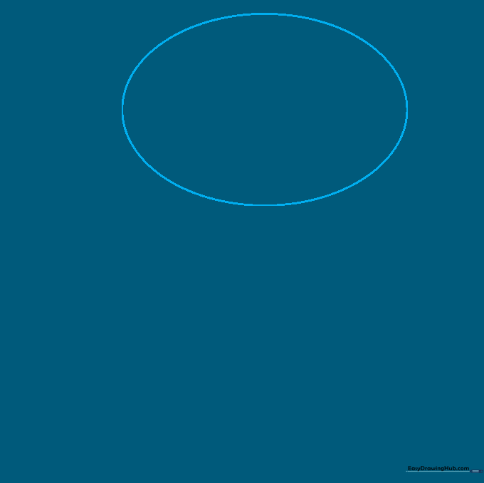 A light pencil sketch of a simple oval representing the head of Baby Yoda on a white background.