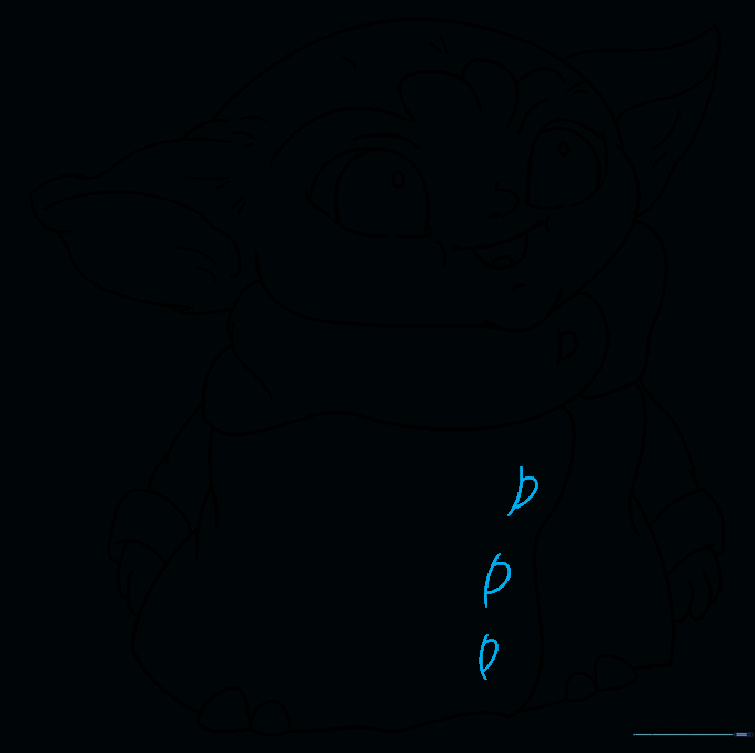The completed line art of Baby Yoda, ready for coloring.