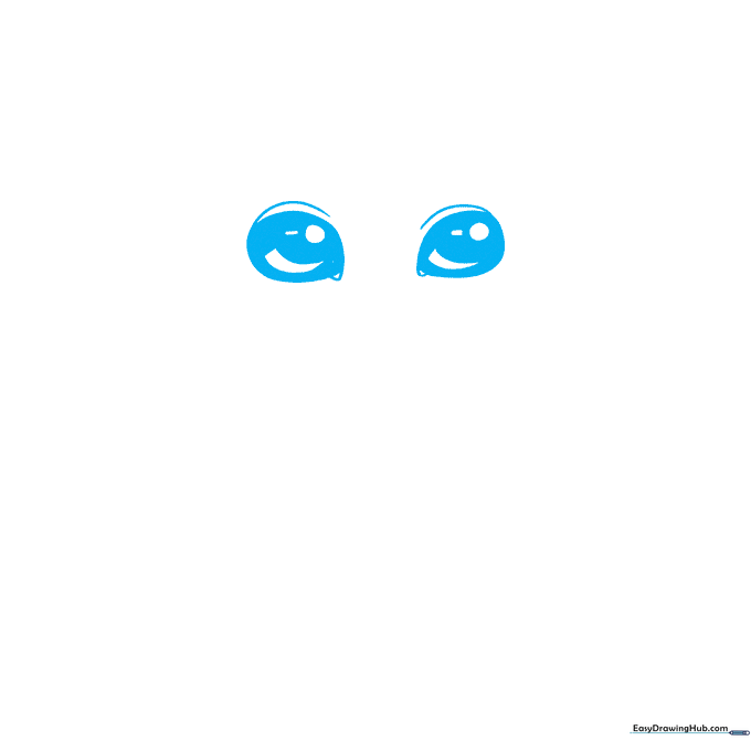 Close-up of Baby Yoda's large, expressive eyes being drawn with circular pupils and highlights.