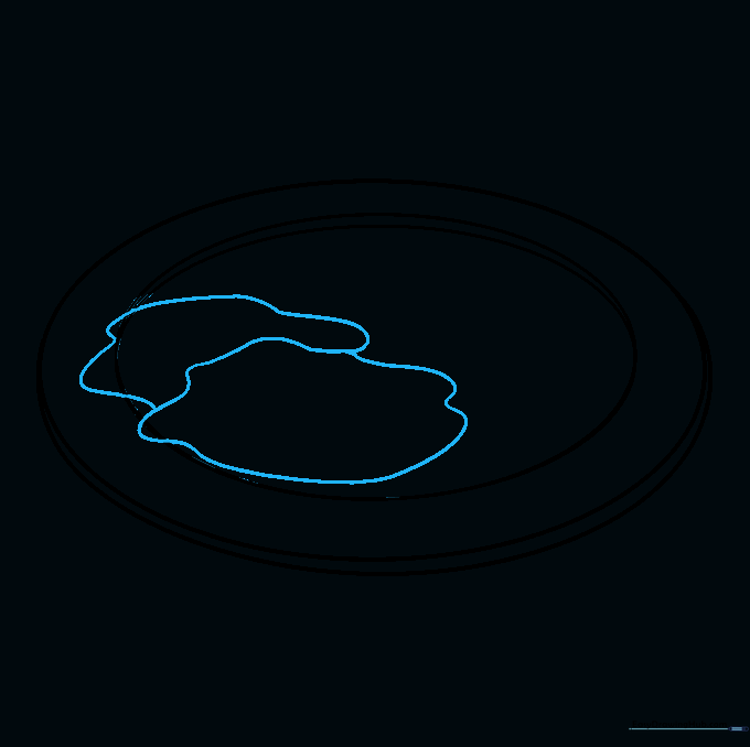 Two overlapping, wavy shapes drawn on the plate to represent egg whites.