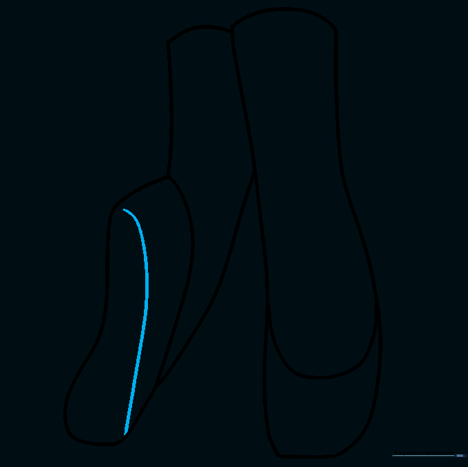 Pencil sketch showing the addition of a sole line on the bottom of the ballet shoe.
