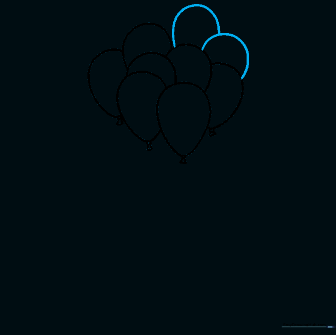 A complete cluster of balloon shapes with no strings yet.