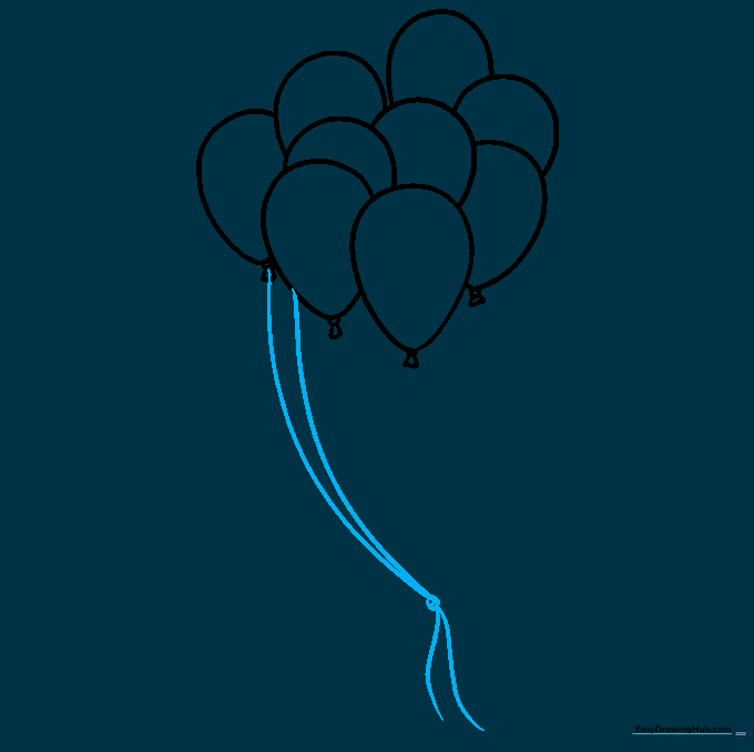 Balloon strings converging at a central knot point.