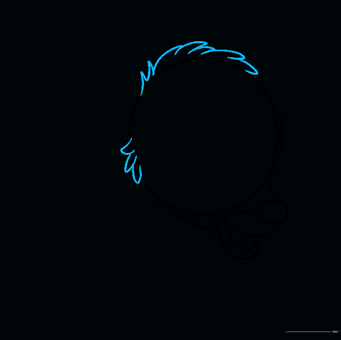 Adding texture to the head with short, overlapping curved lines to represent fur.