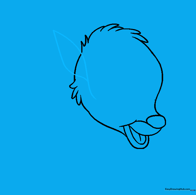 Sketching the first tall, pointed ear on the side of the head.