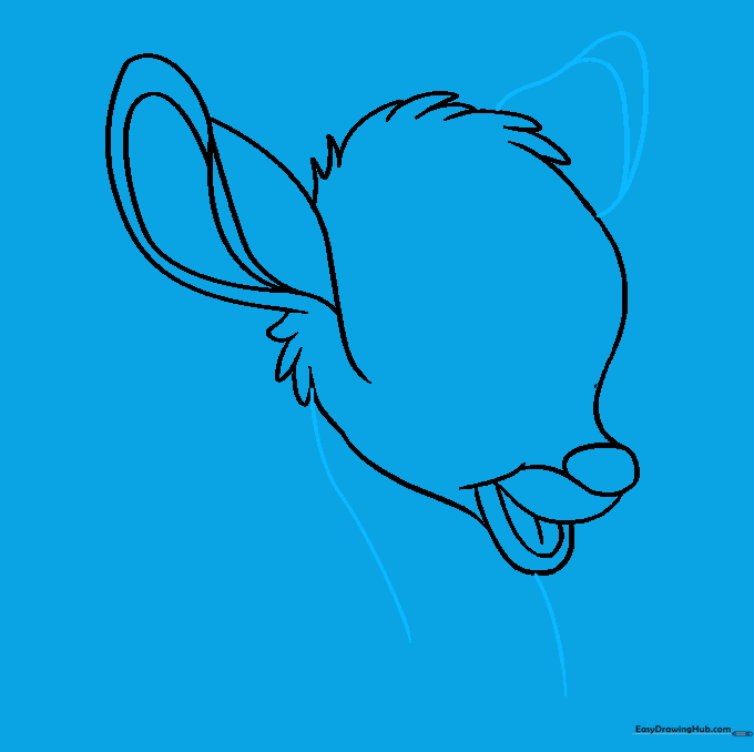Drawing the second ear and the neck lines to complete the head structure.