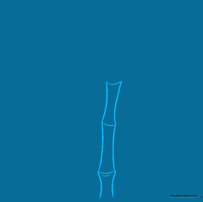 Pencil sketch showing the first bamboo stalk with segmented horizontal lines.