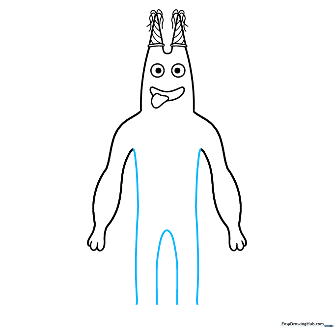 Drawing the torso and leg outlines for Banban.