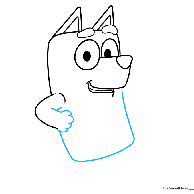 Outlining the arm and the main rectangular body of the character.