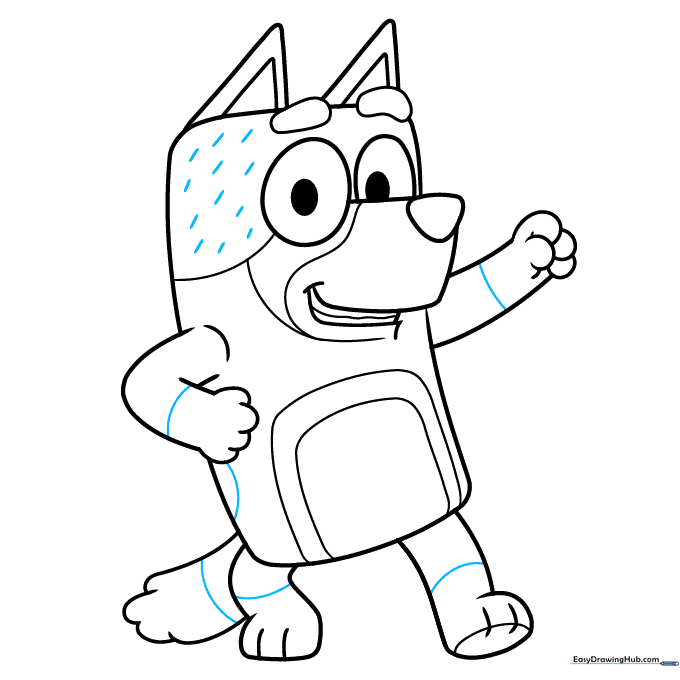 Adding final details like limb bands and fur texture to the Bandit drawing.