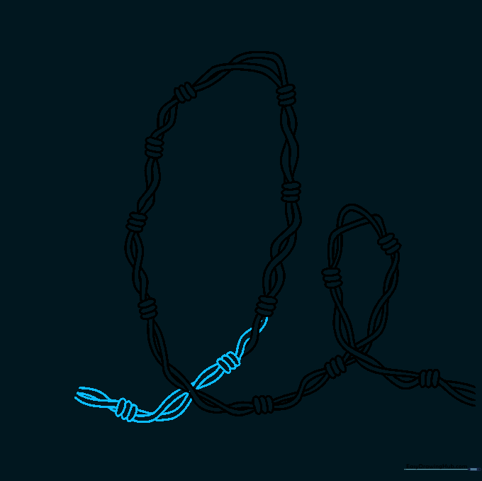 Drawing showing the completion of the second loop in the barbed wire strand.