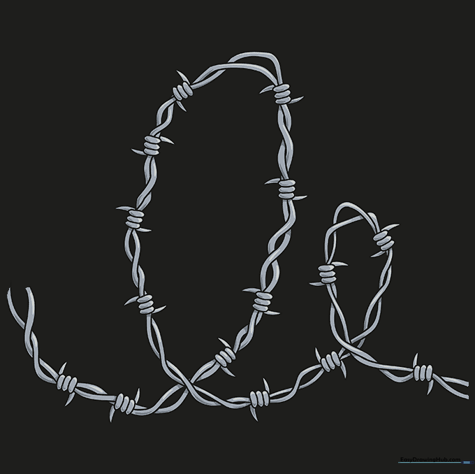Final finished drawing of barbed wire with clean outlines and shading.