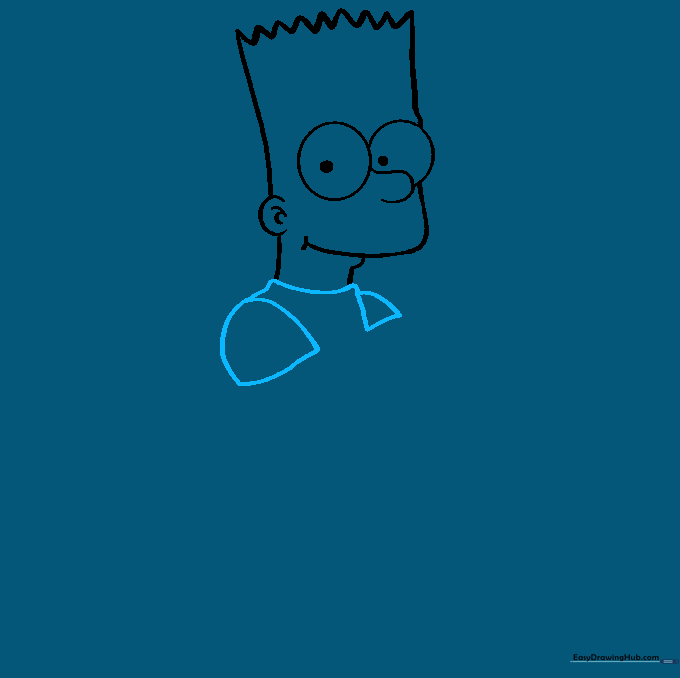 Adding the collar and sleeves of Bart Simpson's t-shirt to the sketch.