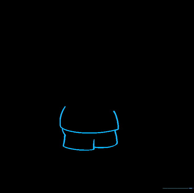 Drawing the outline of Bart Simpson's shorts extending from his shirt.