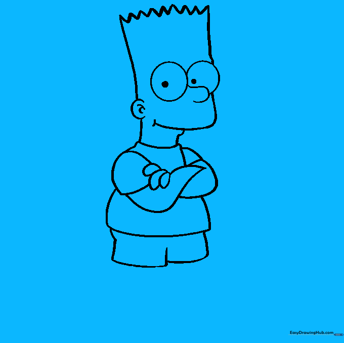Adding legs and simple triangular shoes to the Bart Simpson character drawing.
