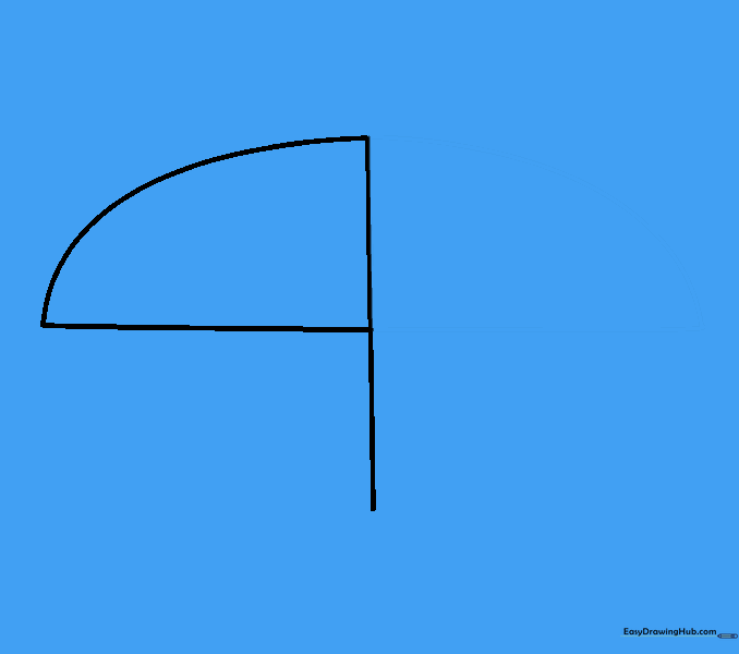 Pencil sketch showing the upper half of the Batman logo guide with symmetrical curved lines.