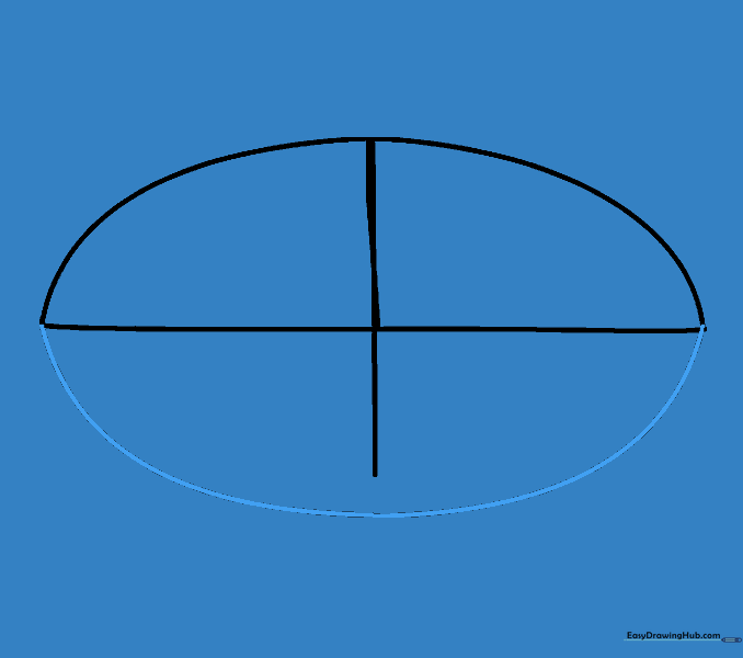 Pencil sketch of a large, complete oval shape serving as the outer boundary for the Batman logo.