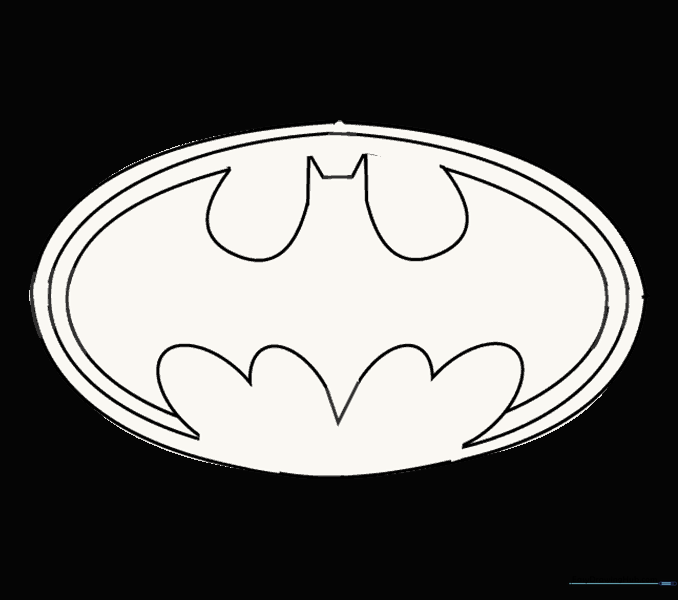 Pencil sketch showing the cleaned-up outline of the Batman logo with all guide lines removed.