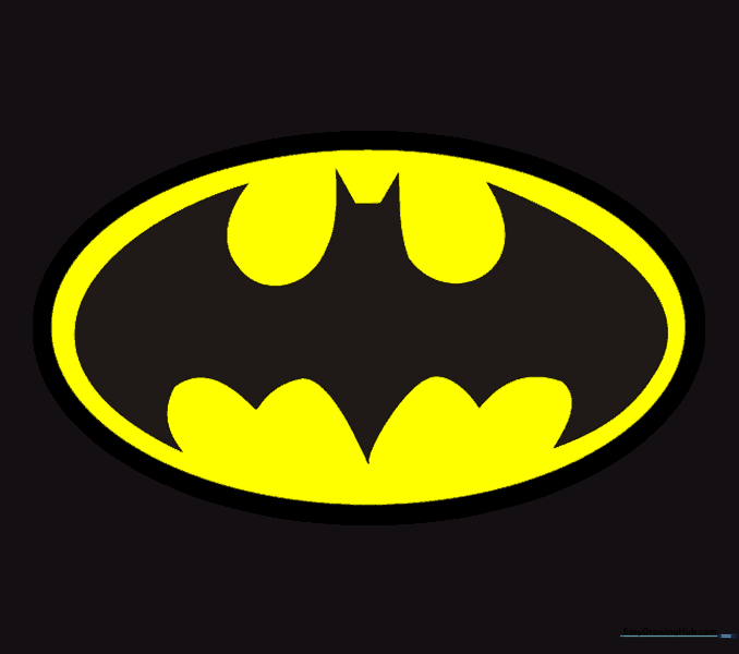 Final colored Batman logo with a black bat silhouette on a bright yellow oval background.