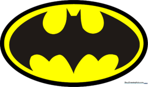 A finished, professional-looking Batman logo drawing, colored in classic black and yellow.