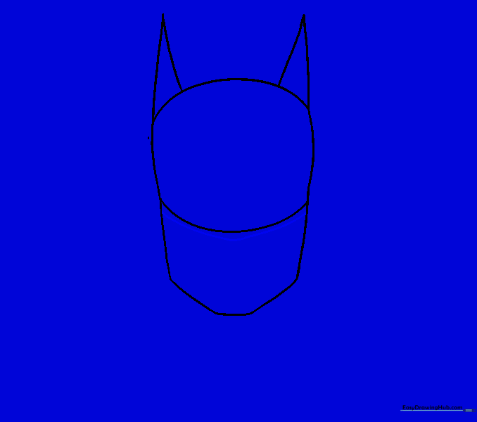 Adding a curved line to define the nose area of the Batman cowl.