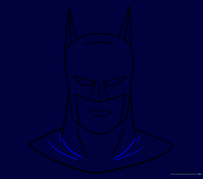 The final clean line art of Batman's face, ready for coloring.