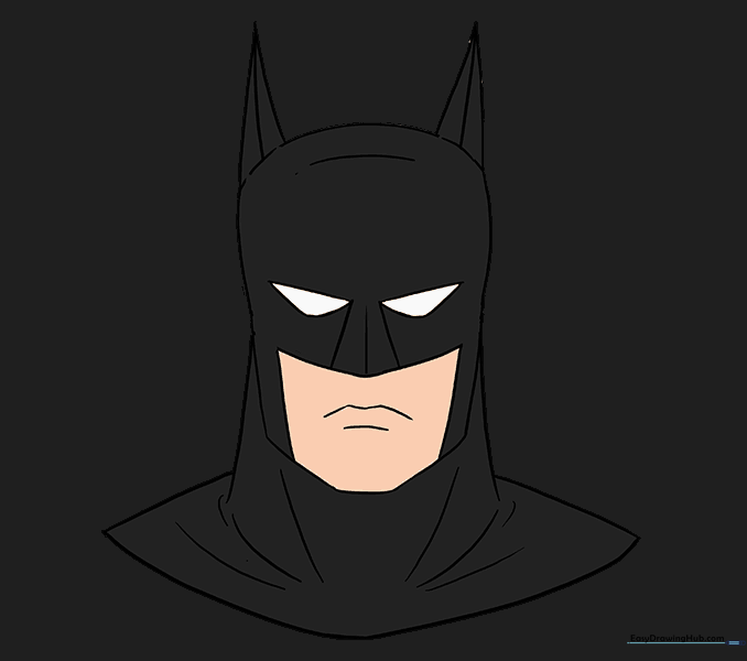 The completed Batman drawing with final details added, ready for coloring.