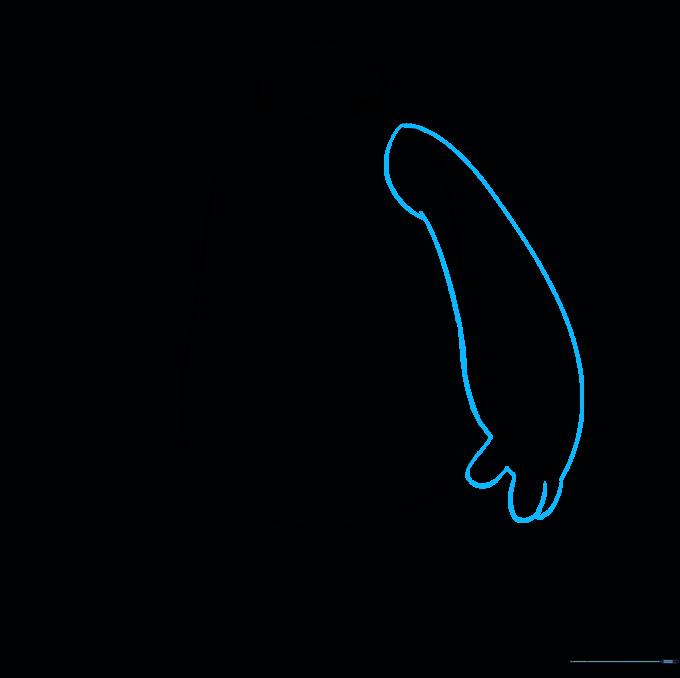 One arm extended with rounded fingers drawn using U-shaped lines.