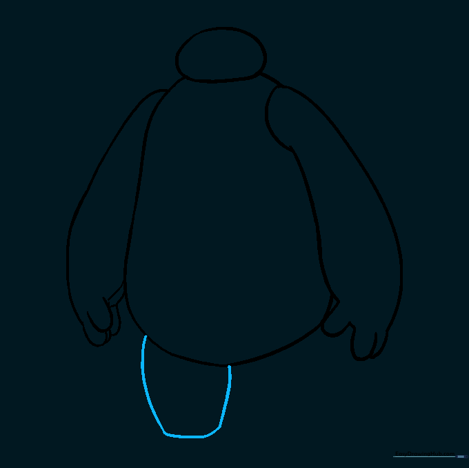 The first leg added to the bottom of the torso with a flat foot base.