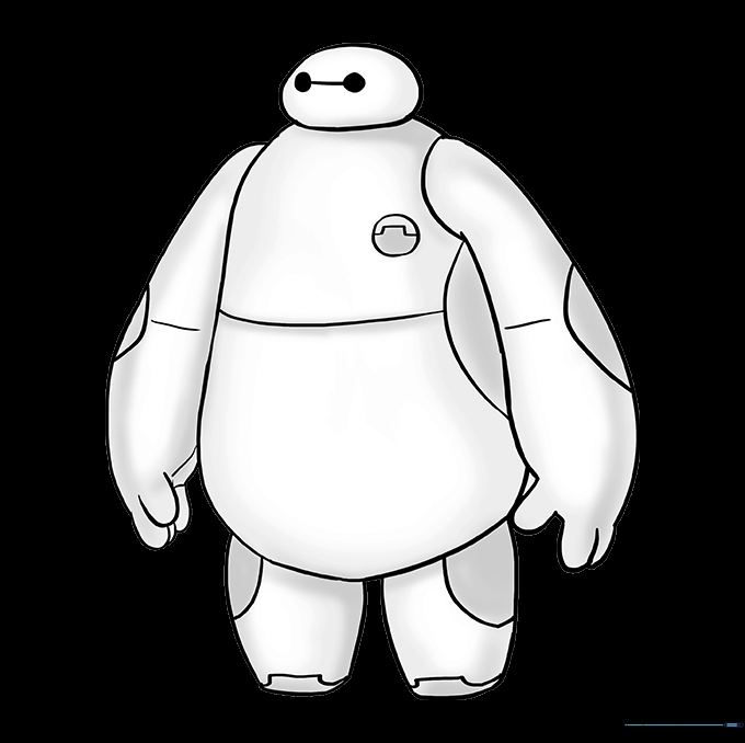 The finished Baymax drawing with soft shading to emphasize his rounded form.
