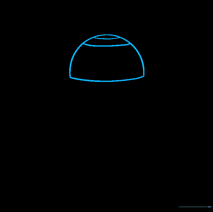 Pencil sketch of a half-circle dome shape representing the top of BB-8's head.