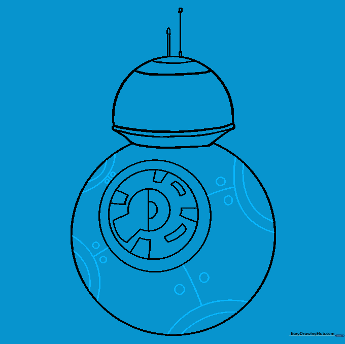 Drawing additional paneling details on the spherical body.