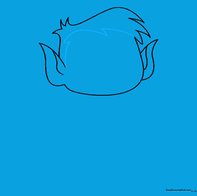 The completed outline of Beast Boy's spiky hair connecting the ears.