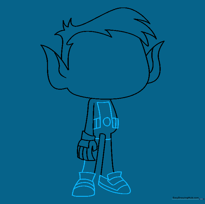 Detailed drawing of the belt and shoes added to the character's body.