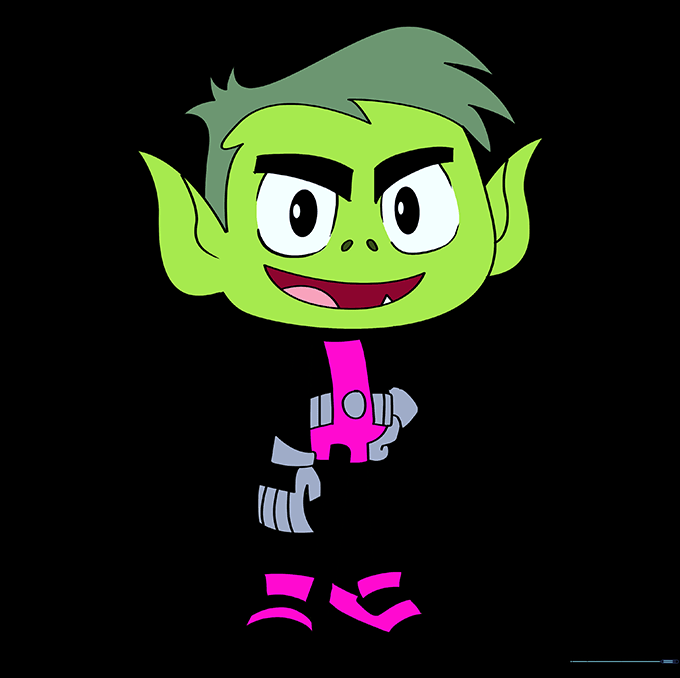 The finished, colored drawing of Beast Boy from Teen Titans.