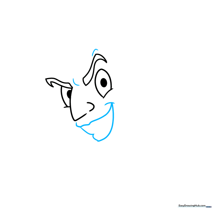 Drawing the wide, mischievous mouth of Beetlejuice using a W-shape and curved lines.