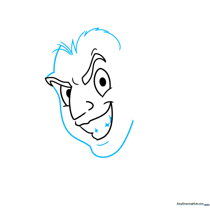Adding facial contours and teeth to the Beetlejuice character sketch.