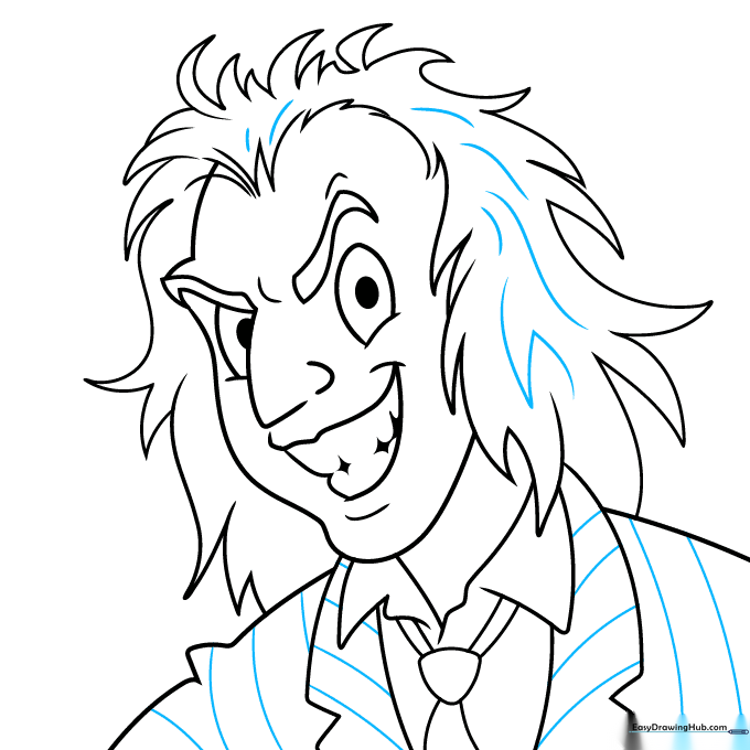 Final inked drawing of Beetlejuice with stripes and dark details.