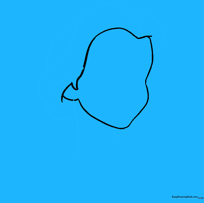 Drawing of Belle's neck and hair outline with added wavy texture lines.