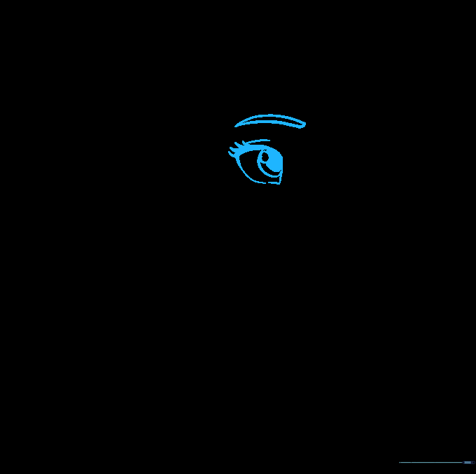 Close-up of Belle's eye with detailed iris, pupil, and eyelashes.